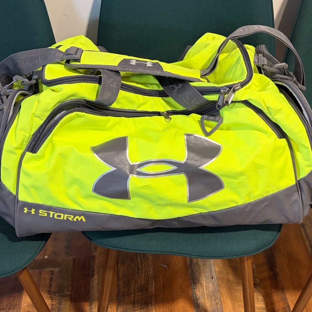 Under Armour Neon Yellow and Gray Storm Duffel Bag